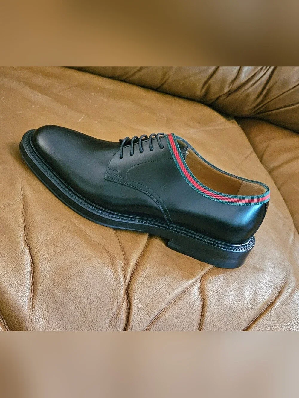 New Men's Gucci Black Leather Bumble Bee Derby Oxford Dress Shoes Size 5